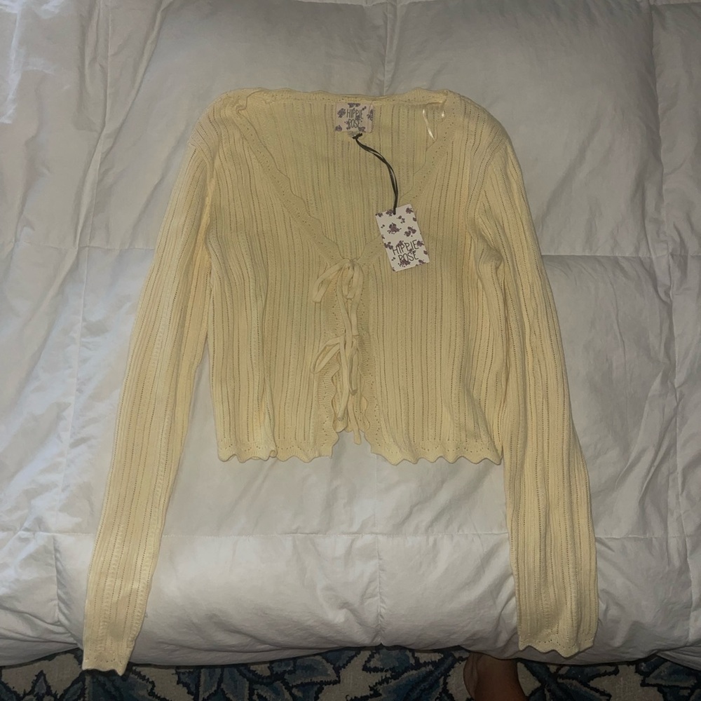 Cream Ribbed Knit Cardigan